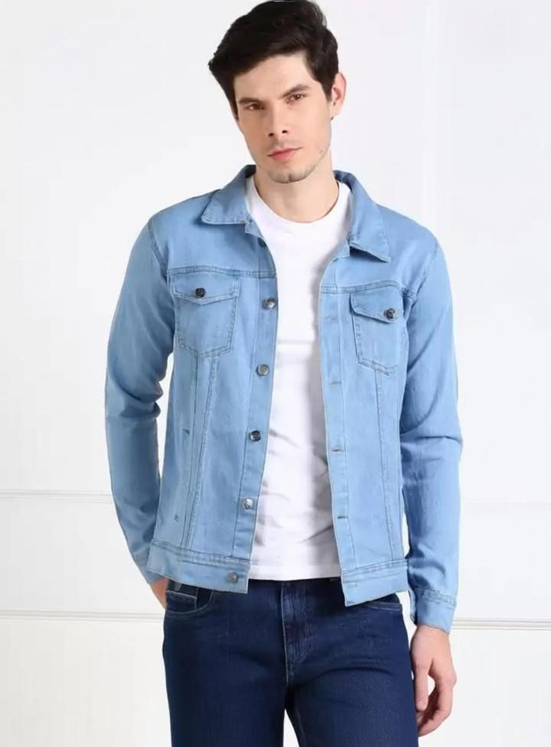 Image of Linaria Full Sleeve Solid Men Denim Jacket