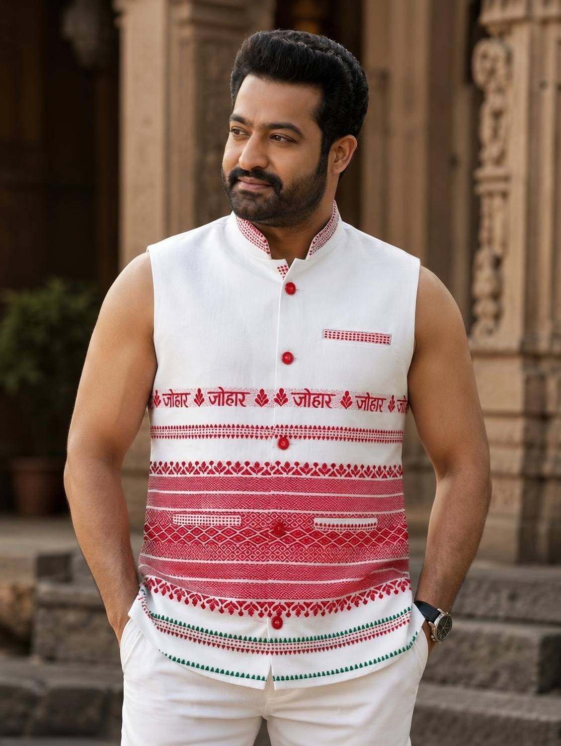 Adivasi Sleeveless Striped Men Jacket