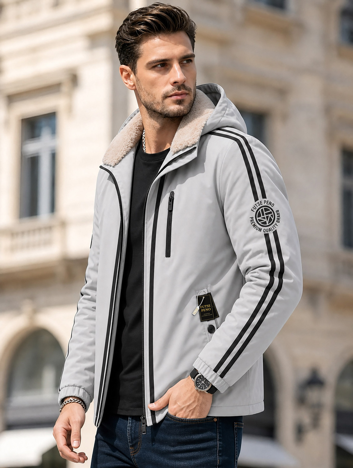 Image of FUTSE PENO Full Sleeve Striped Men Jacket