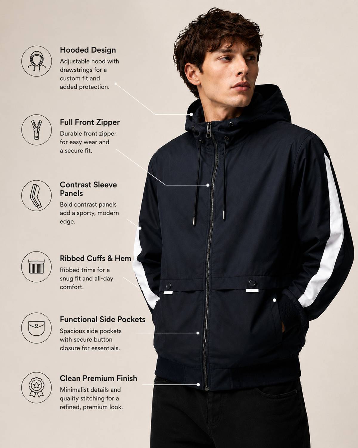 Areeba Full Sleeve Colorblock Men Jacket - Image 3
