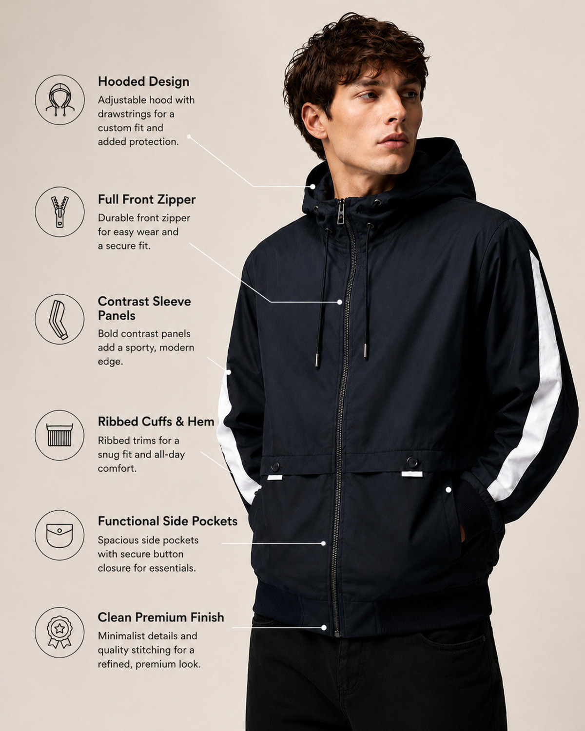 Image of areeba Full Sleeve Colorblock Men Jacket