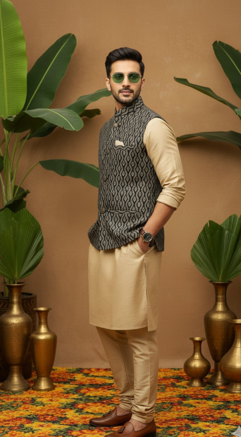 Image of AJMERI WORLD Full Sleeve Embellished Men Jacket