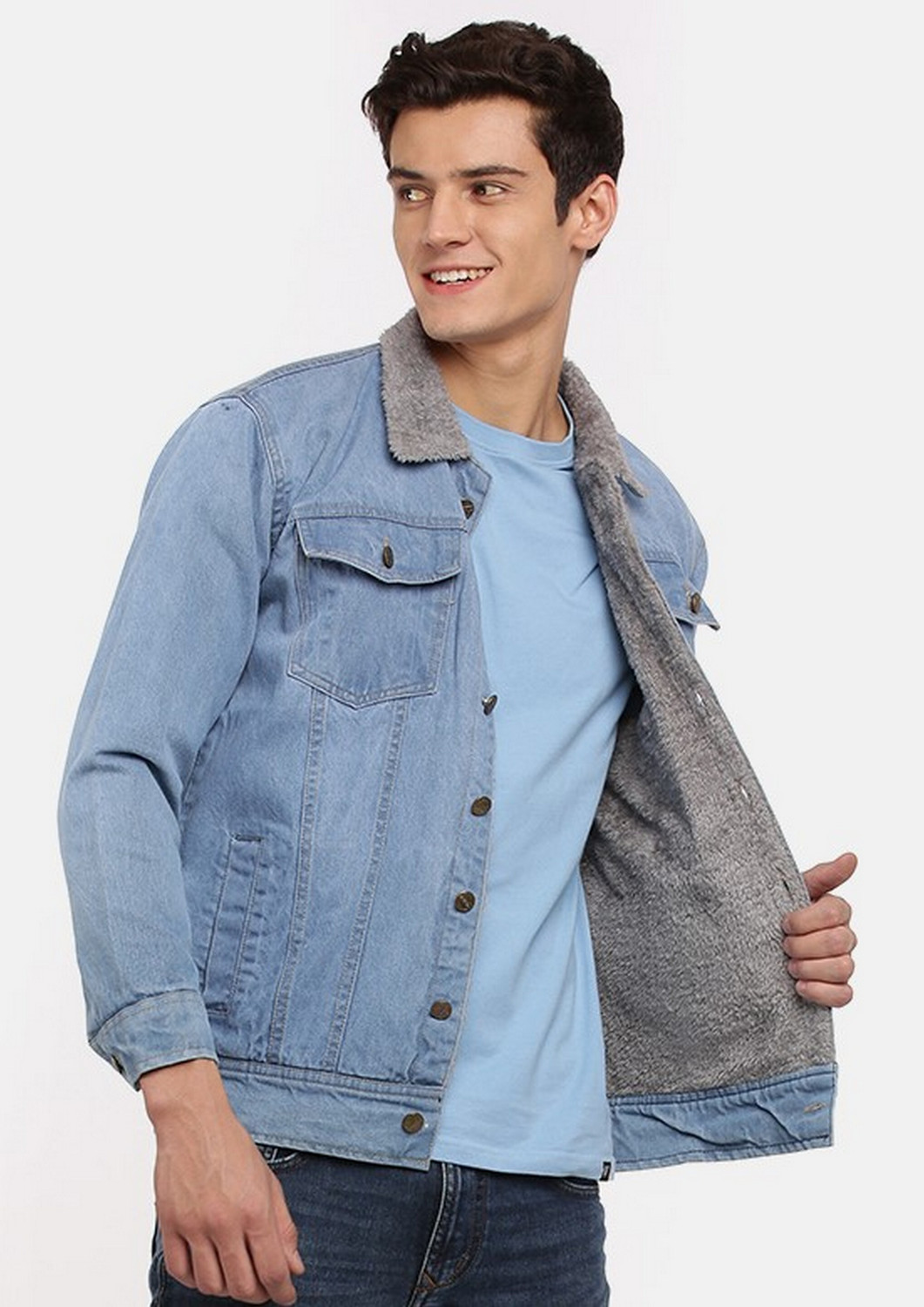 Image of VOGATI Full Sleeve Washed Men Denim Jacket