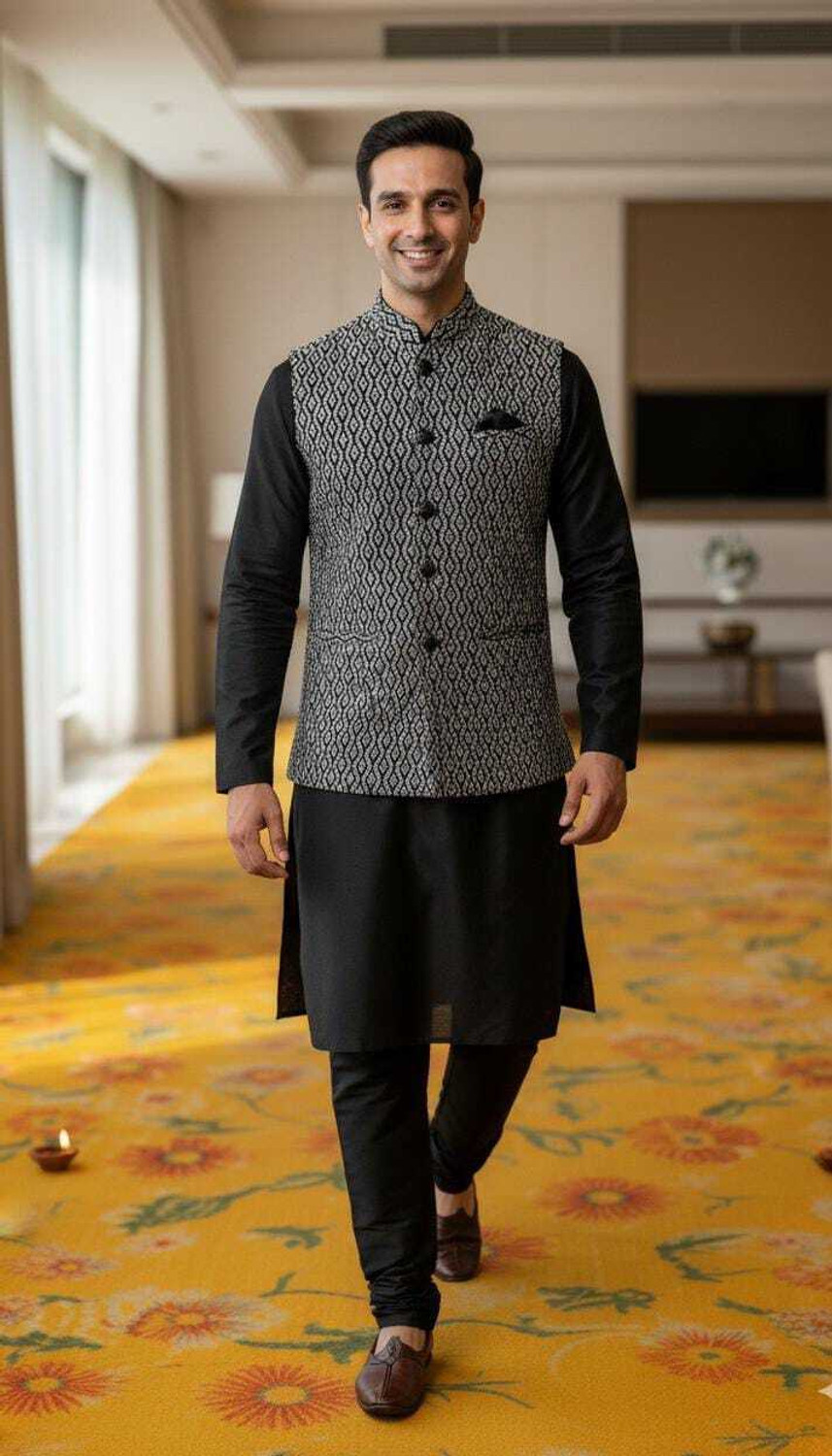 Image of AJMERI WORLD Full Sleeve Embellished Men Jacket