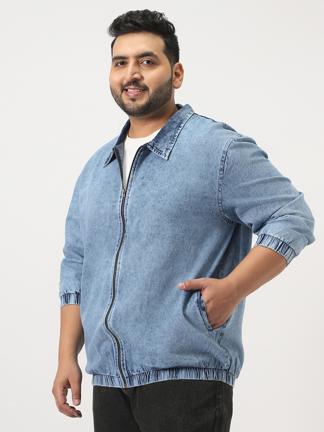 Image of Urbano Plus Full Sleeve Washed, Solid Men Denim Jacket