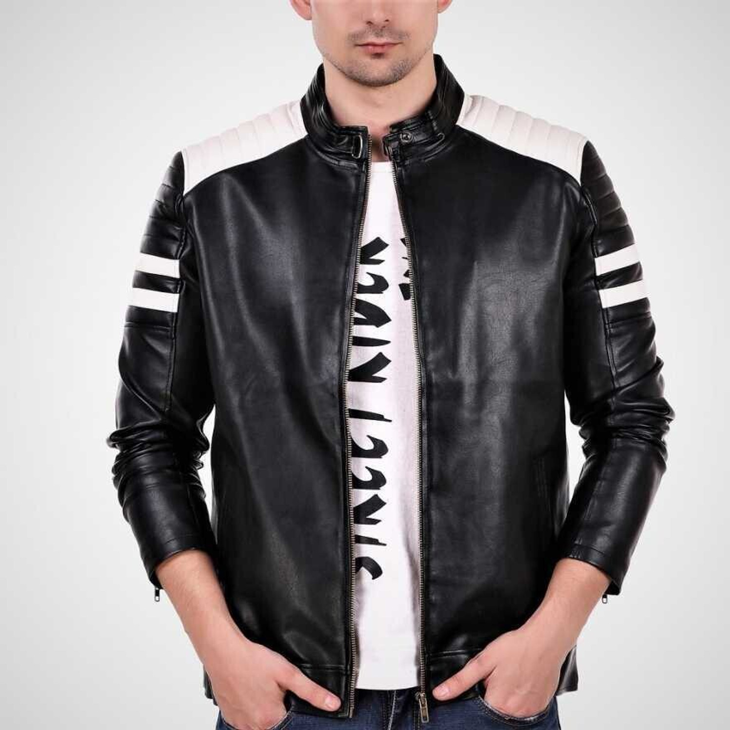 Image of Leather Retail Full Sleeve Colorblock Men Jacket