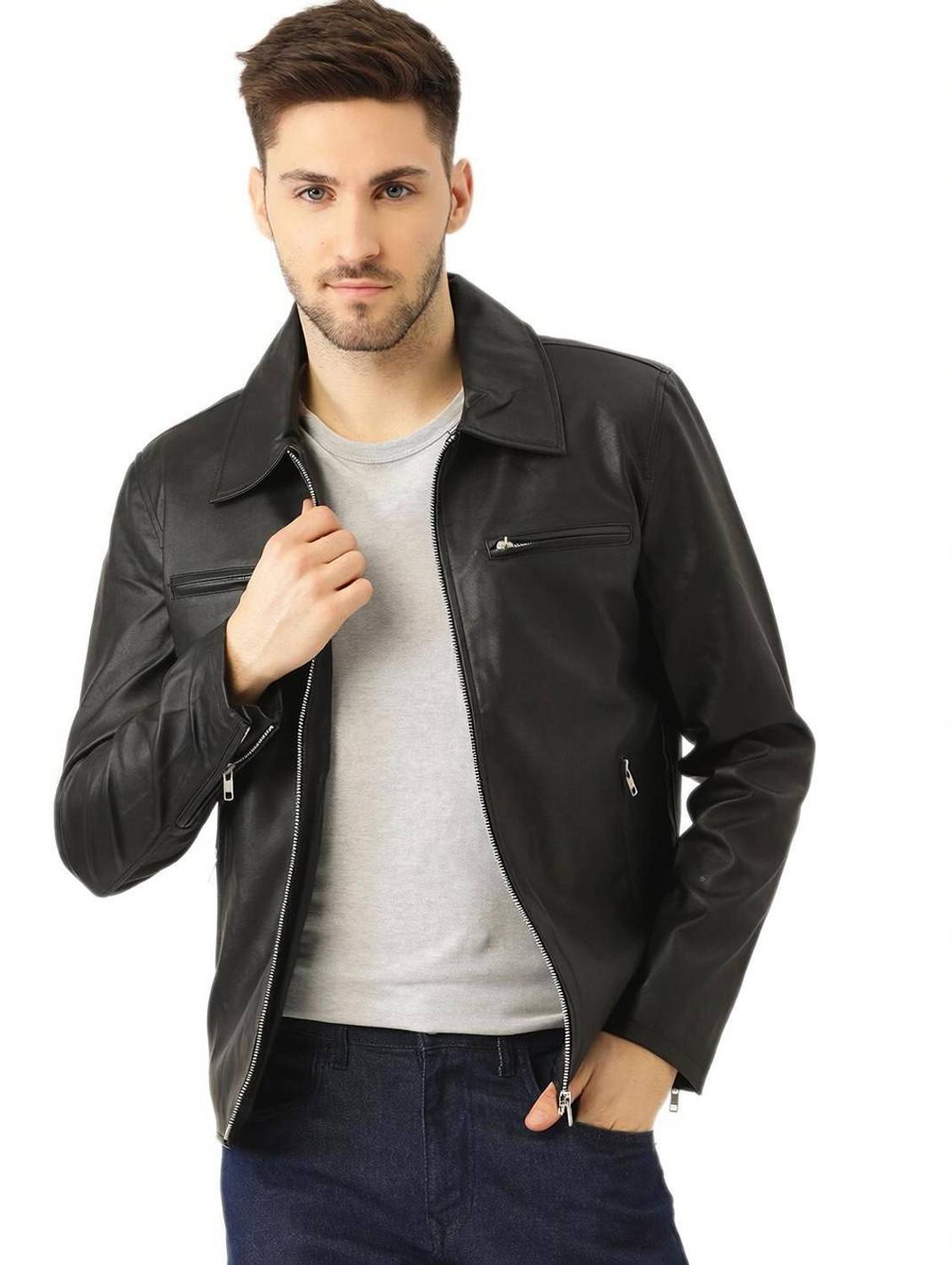 Leather Full Sleeve Printed Men Jacket - Image 1