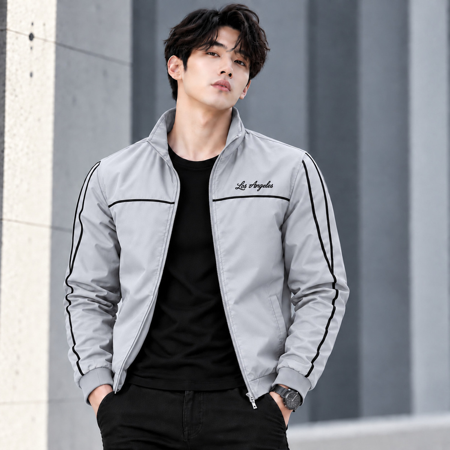 Image of HOLDIT Men Striped Bomber Jacket