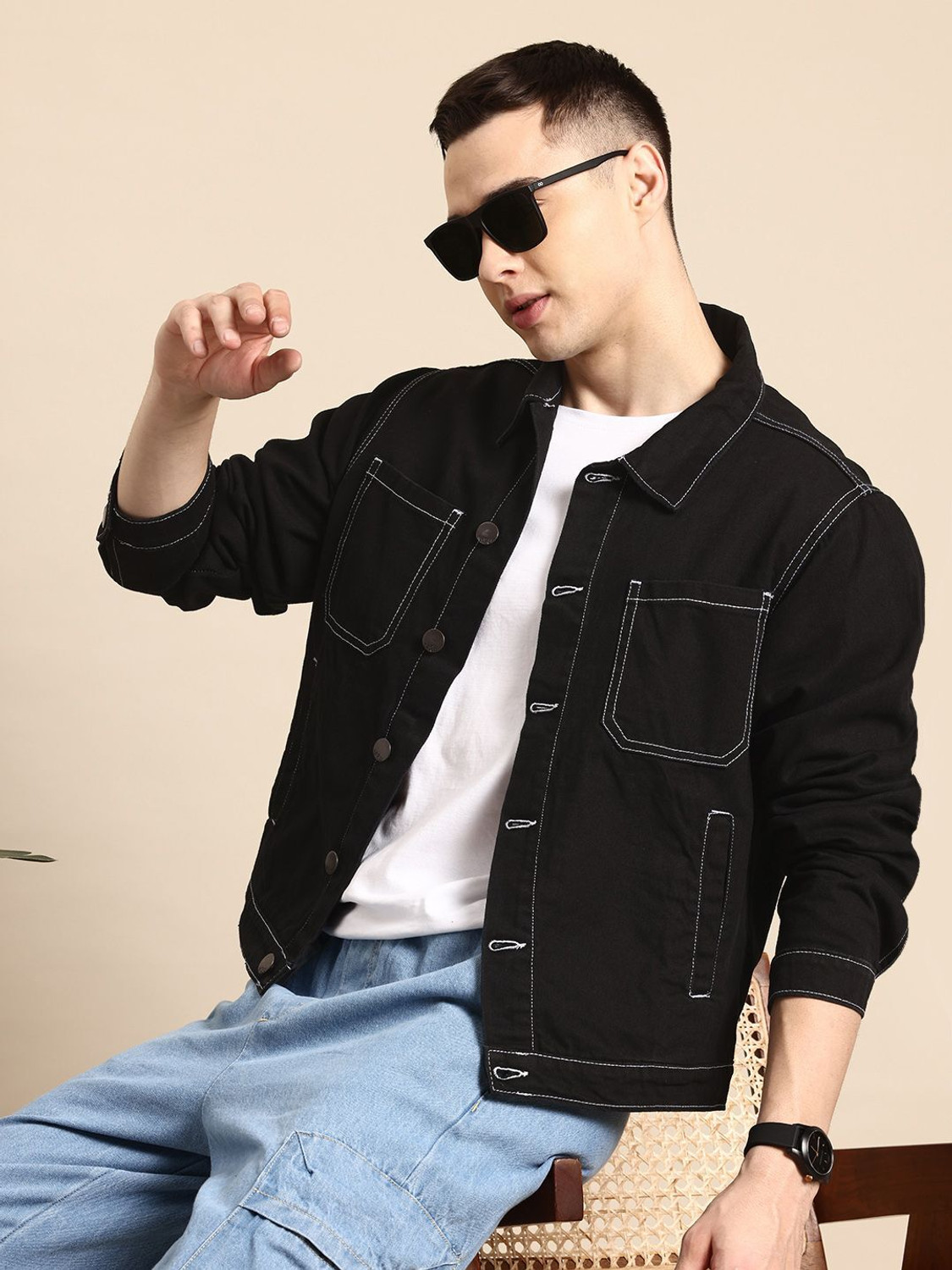 Image of Mast & Harbour Full Sleeve Solid Men Denim Jacket