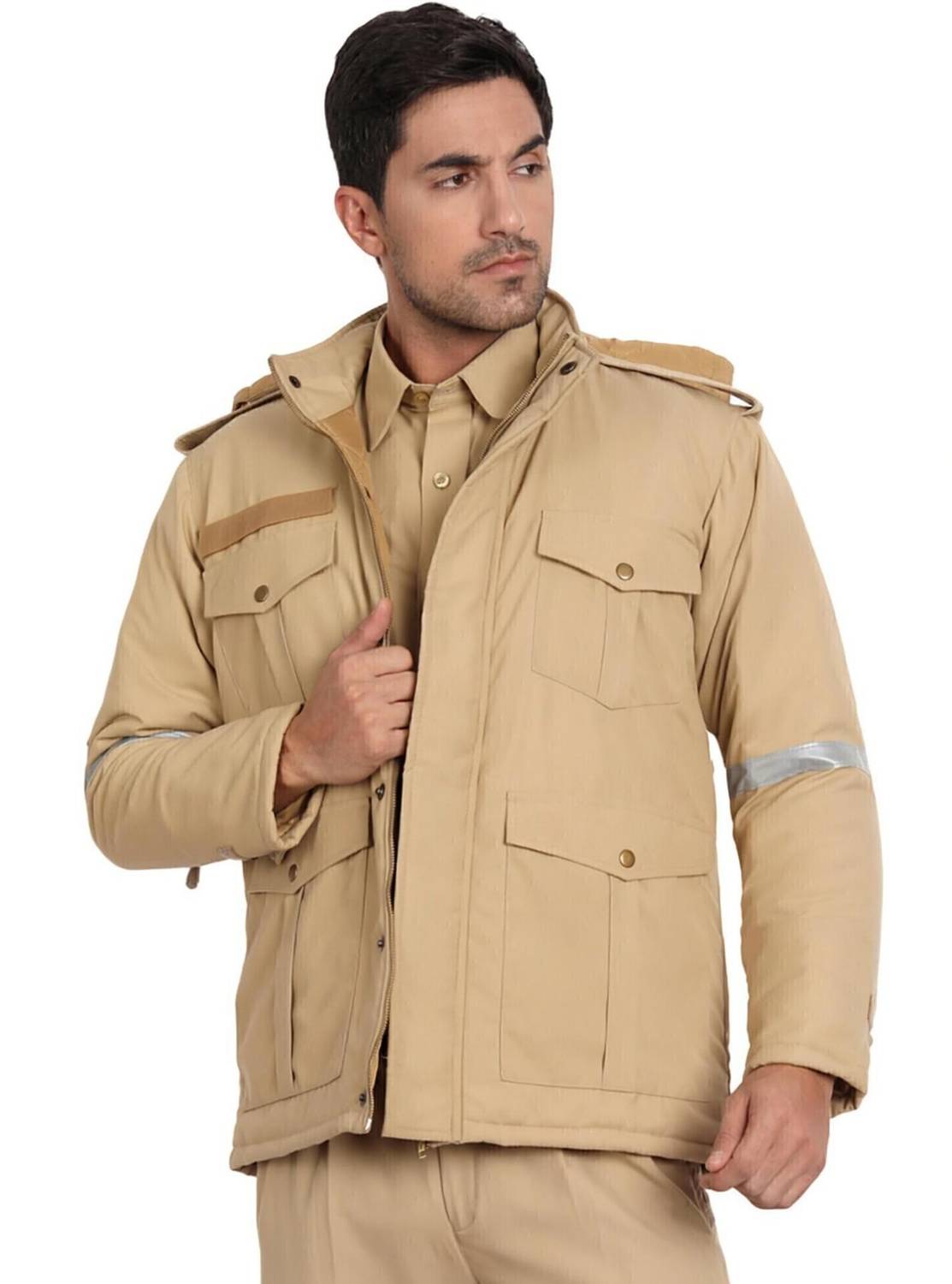 juemi Mixed Field Jacket/KHAKI Men - Khaki Green Collared jacket 