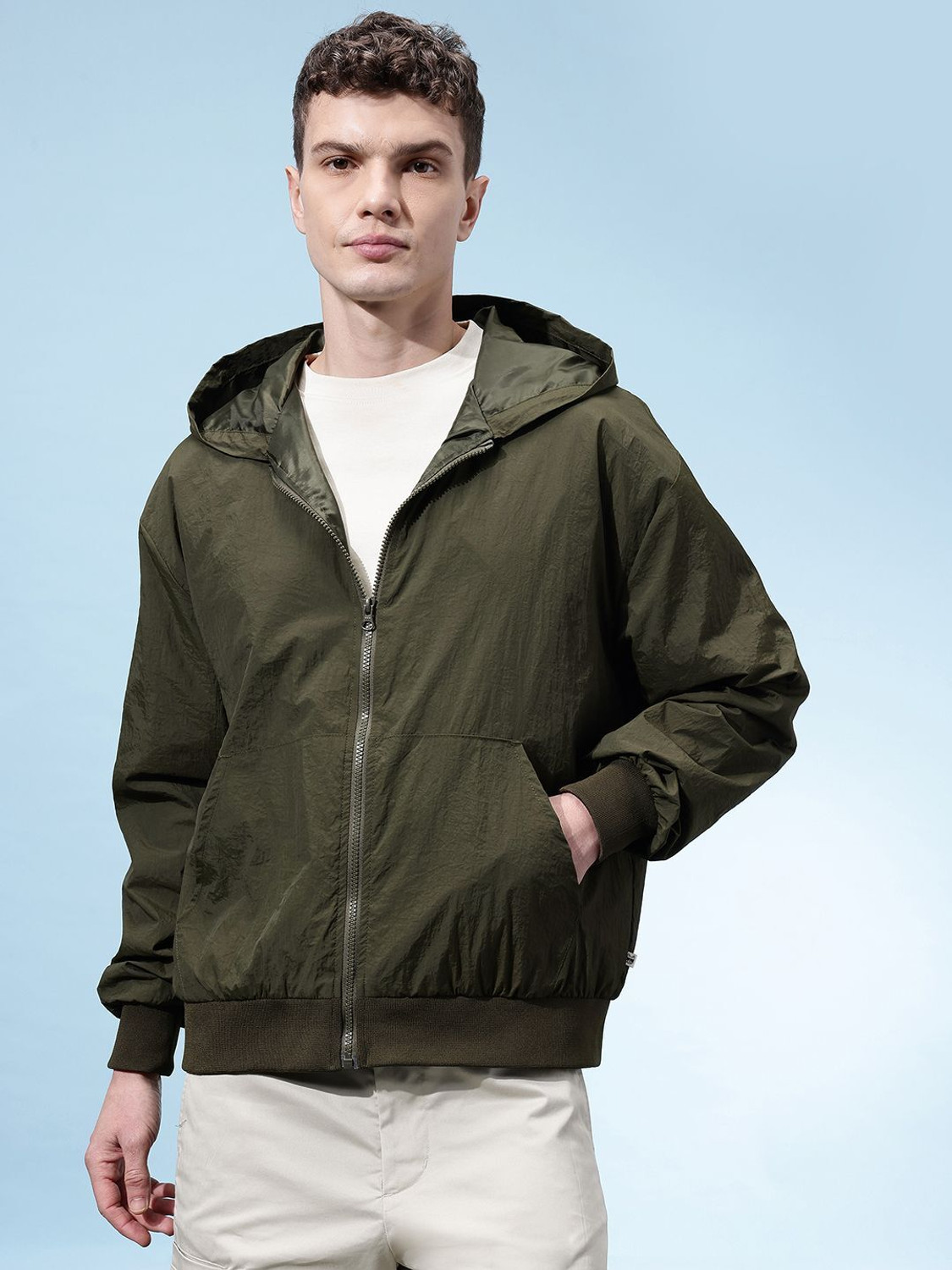 Image of Glitchez Full Sleeve Solid Men Bomber Jacket