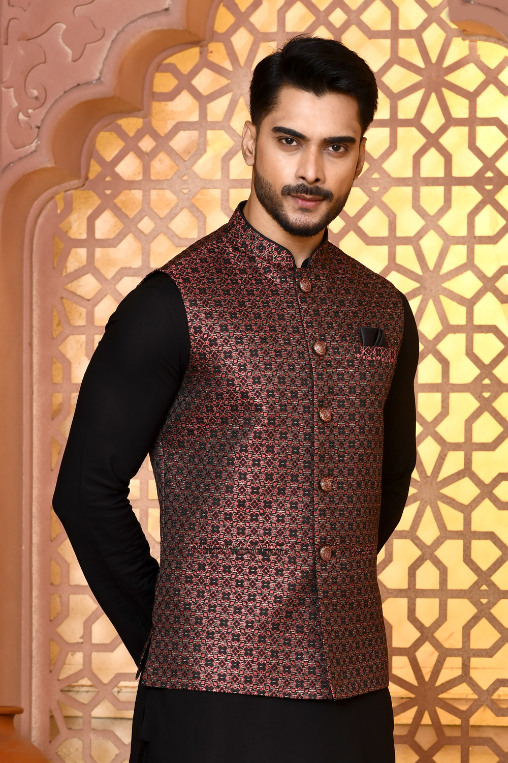 Image of TRENDS OF ETHNIC Sleeveless Woven Design Men Jacket
