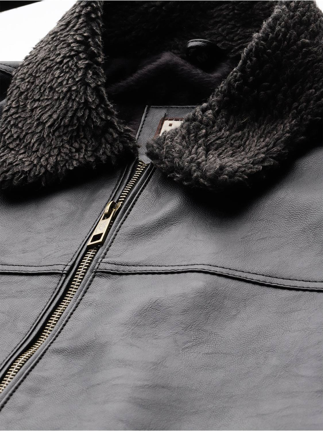 Leather Men's Full Sleeve Self Design Jacket - Image 4