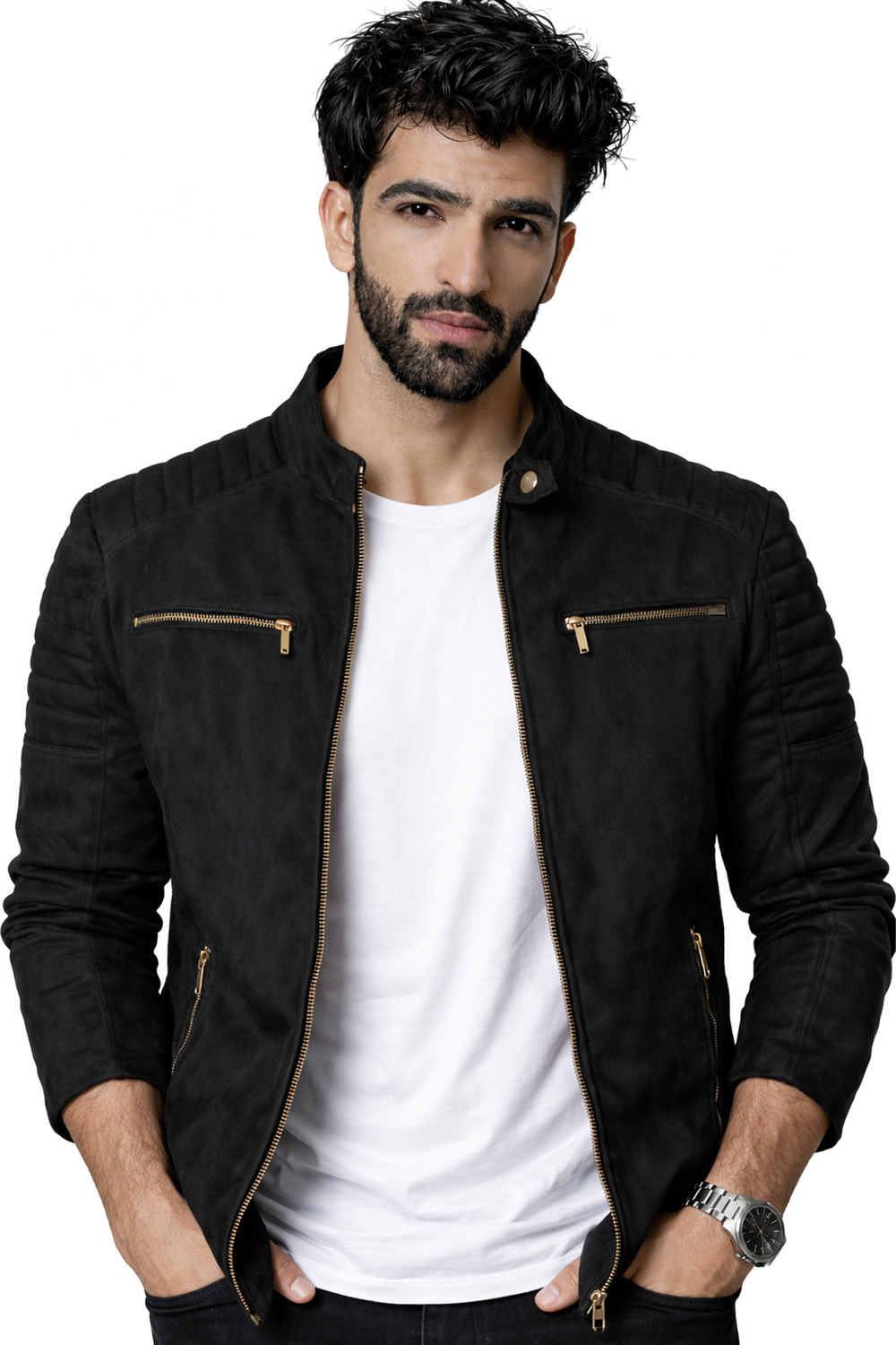 Image of Leather Retail Full Sleeve Self Design Men Jacket