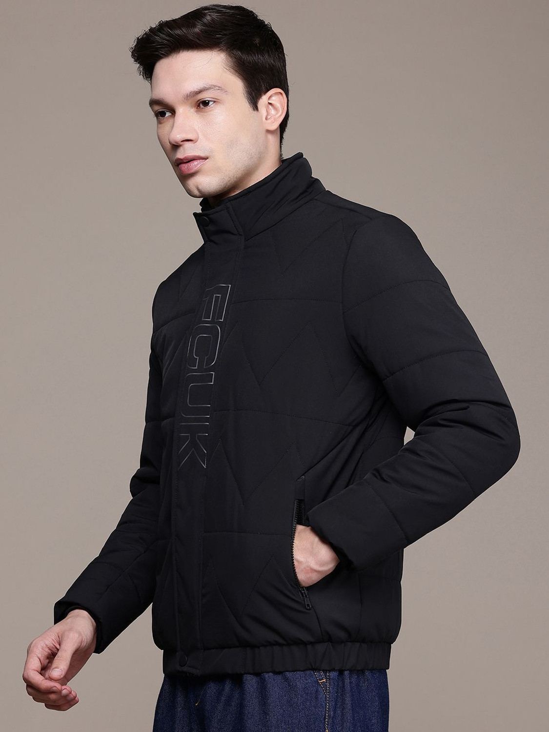 Image of FCUK Full Sleeve Solid Men Puffer Jacket
