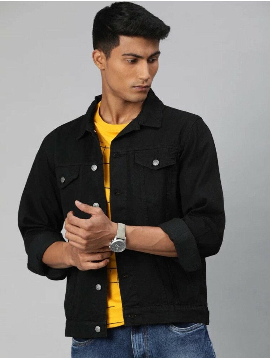 Image of Emmy Word Full Sleeve Solid Men Denim Jacket