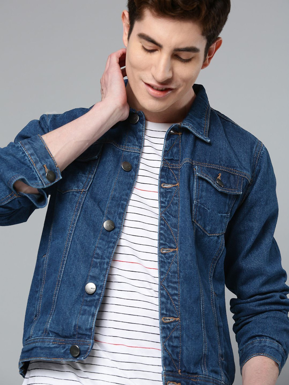 Image of Mast & Harbour Full Sleeve Washed Men Denim Denim Jacket