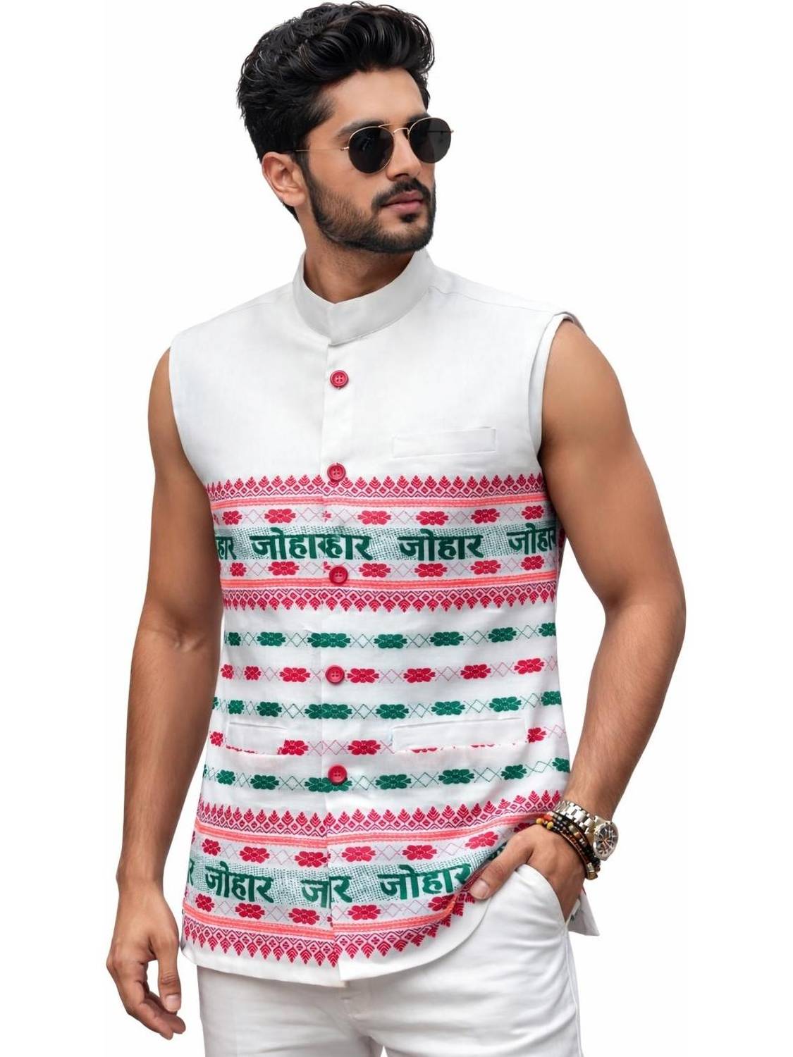 Adivasi Sleeveless Striped Men Jacket