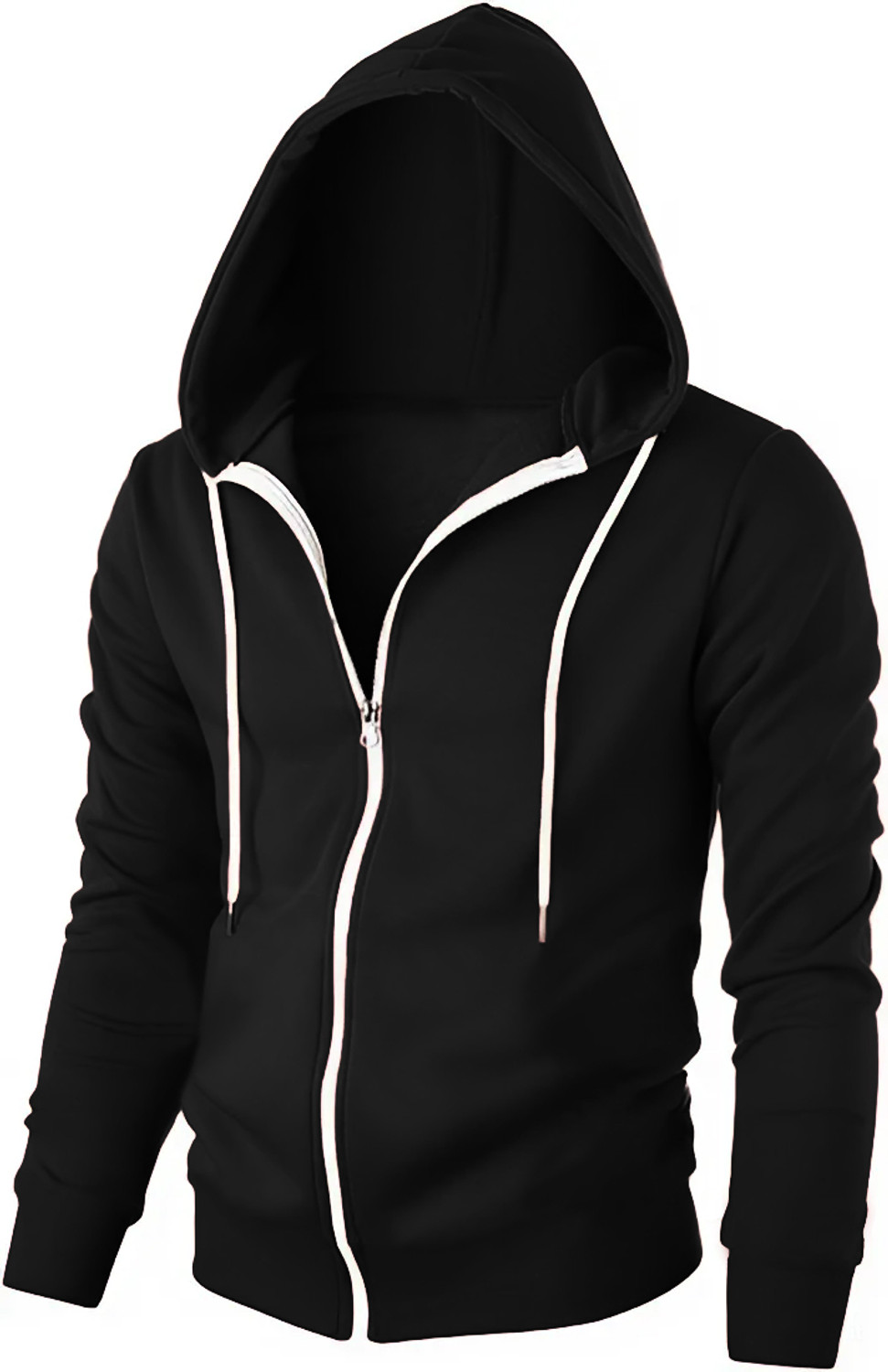 Image of Try This Solid Men Hooded Neck Black T-Shirt