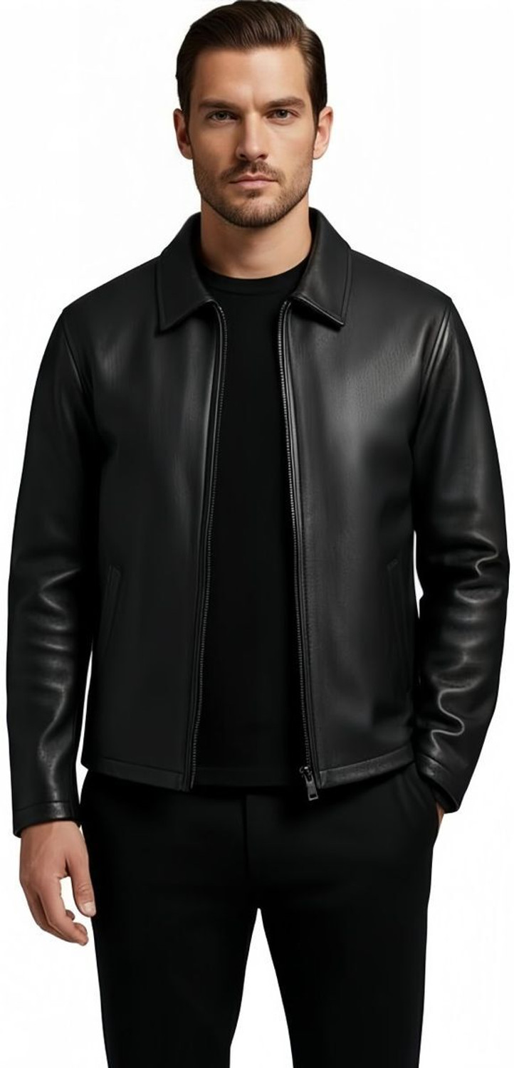 Image of Royal embassy Men Solid Leather Jacket