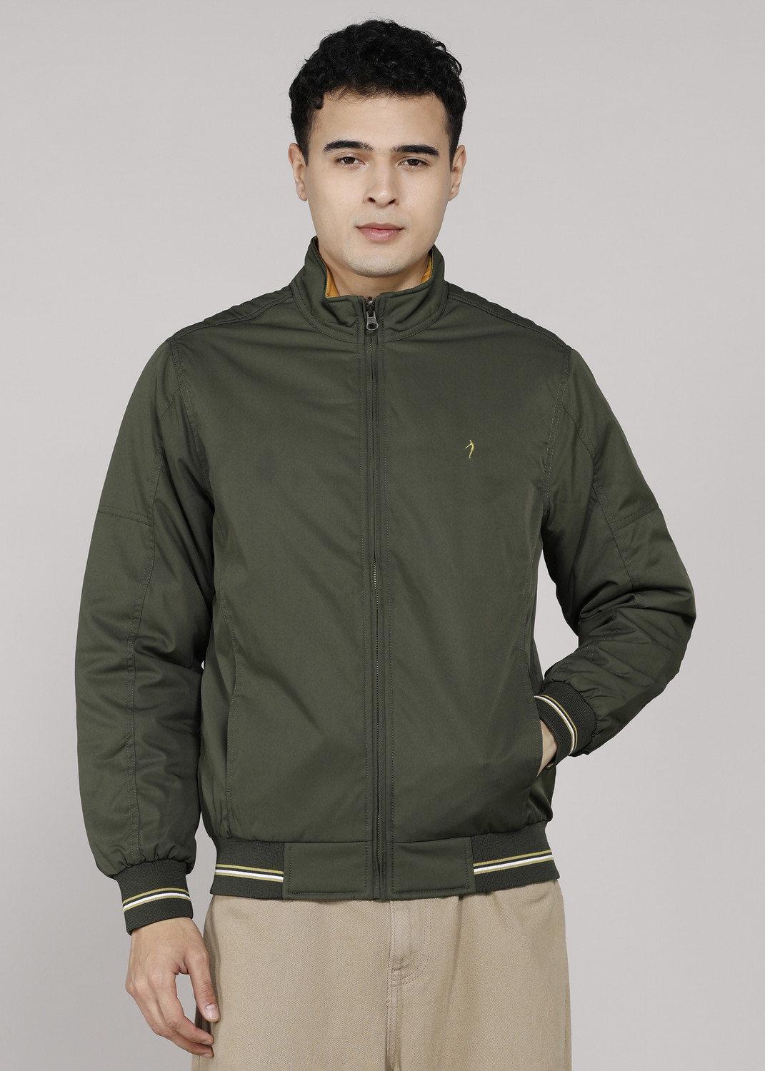 Image of INDIAN TERRAIN Men Solid Bomber Jacket