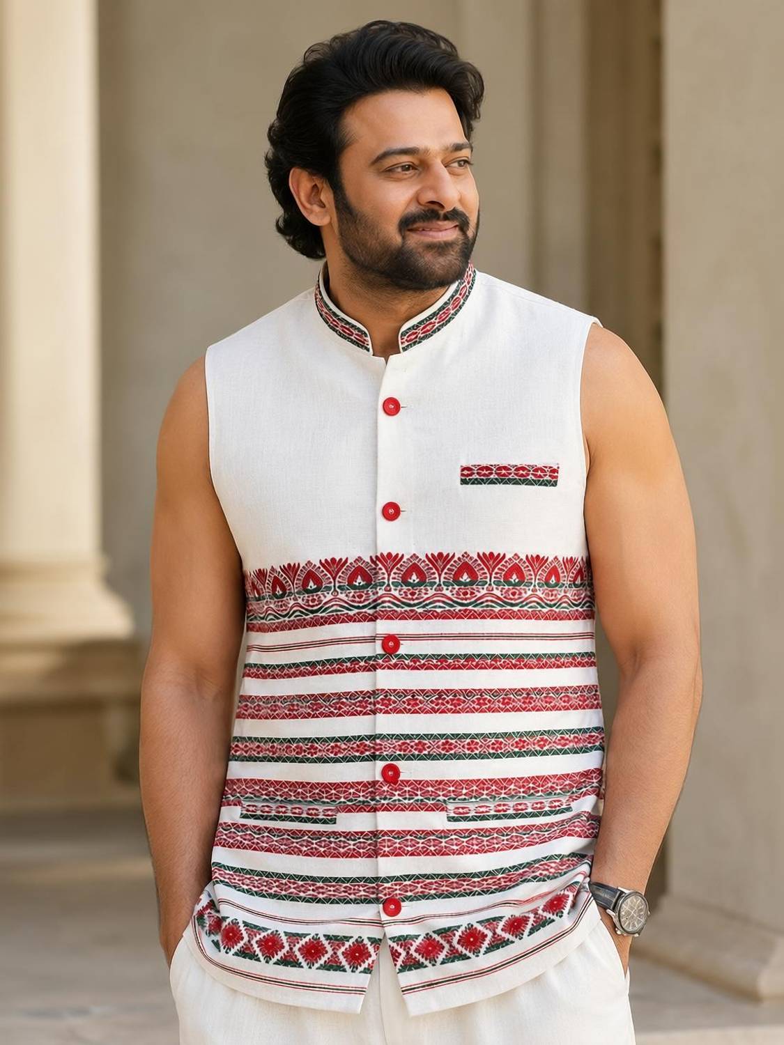 Adivasi Sleeveless Striped Men Jacket