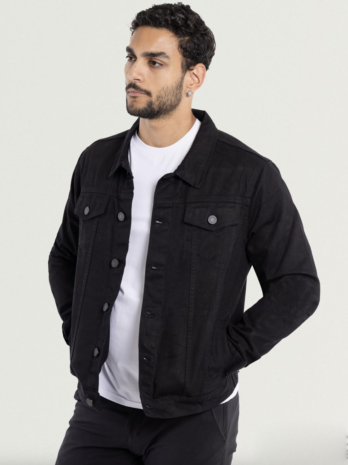 Image of Masterly Weft Full Sleeve Self Design Men Denim Jacket