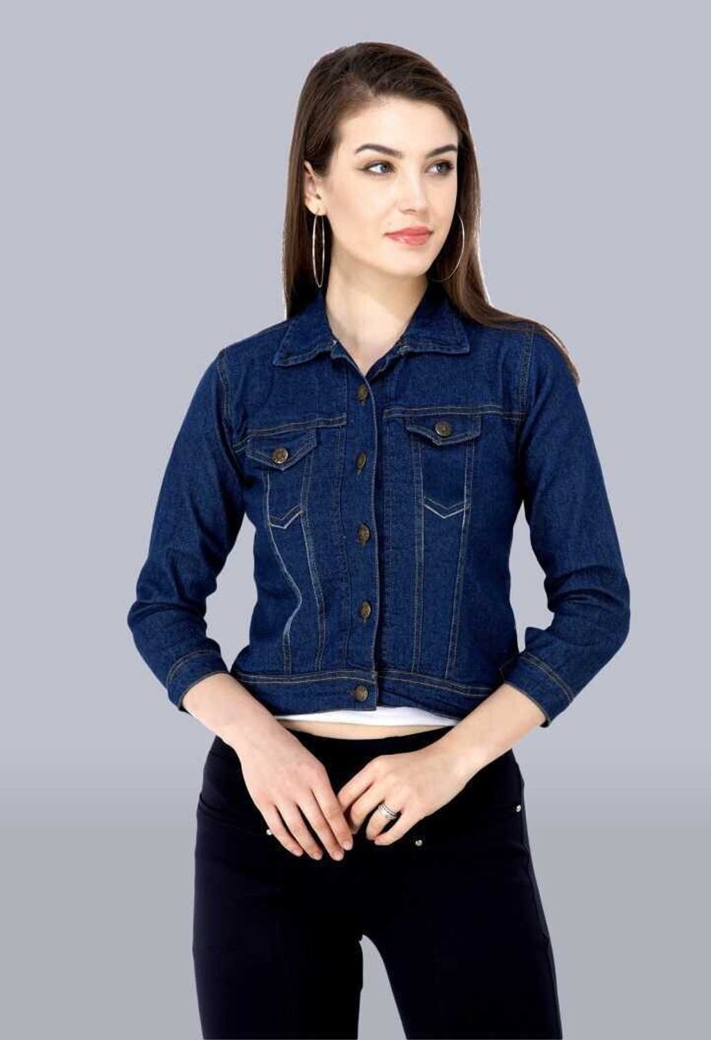 Image of zari junction Full Sleeve Solid Women Jacket Women Solid Denim Jacket