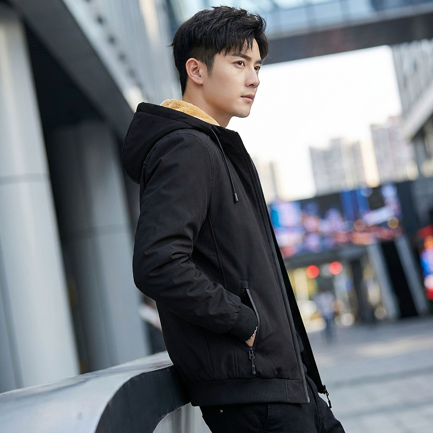 Image of FUTSE PENO Men Solid Bomber Jacket