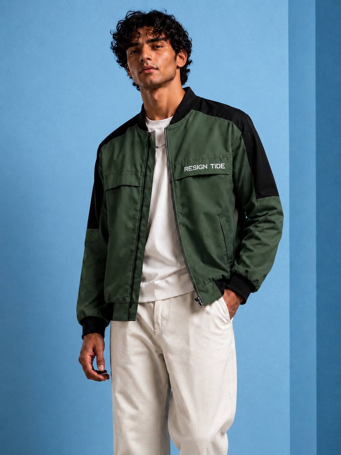 LIZBEE Men Colorblock Bomber Jacket - Image 1