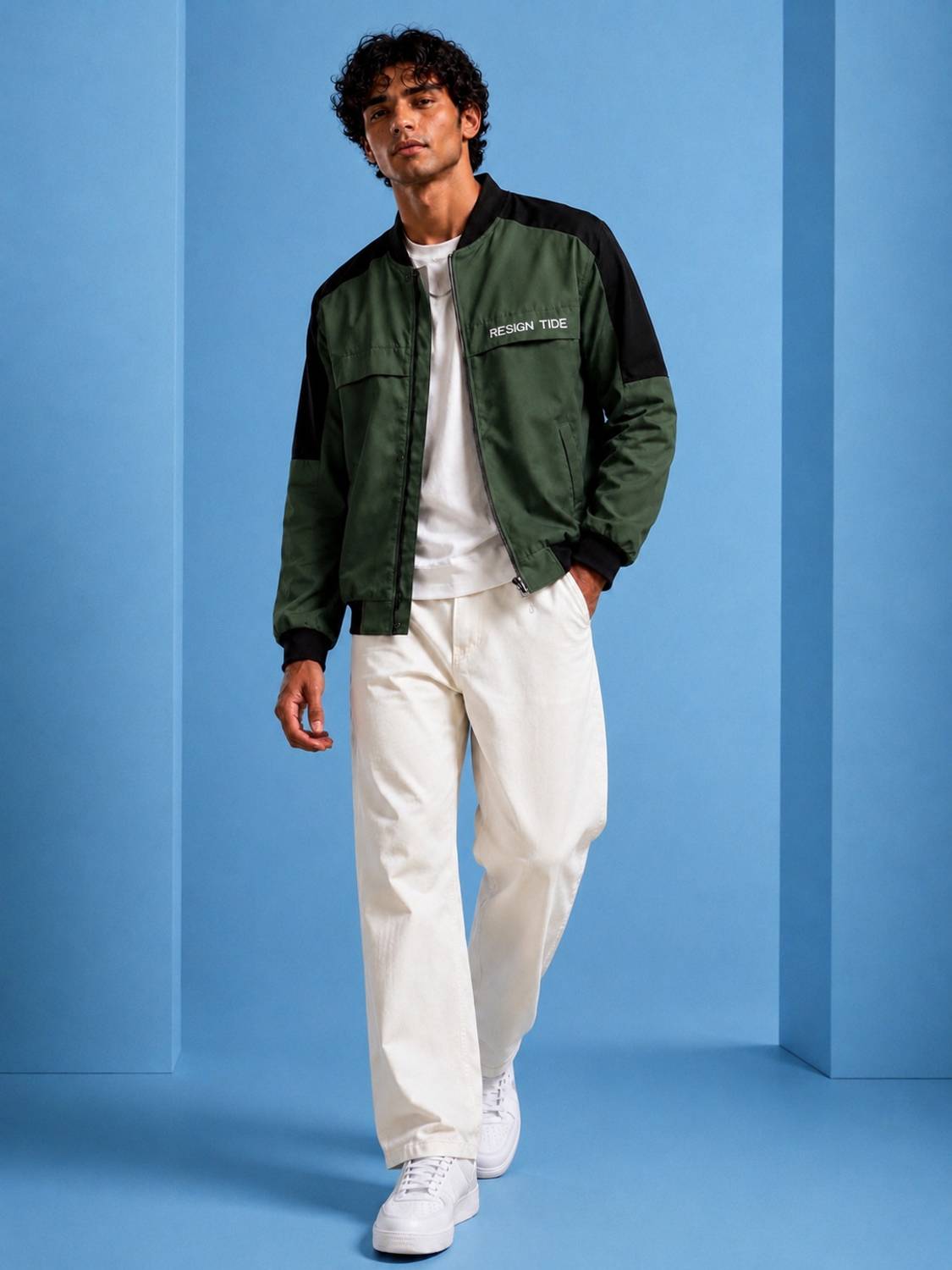 LIZBEE Men Colorblock Bomber Jacket - Image 4