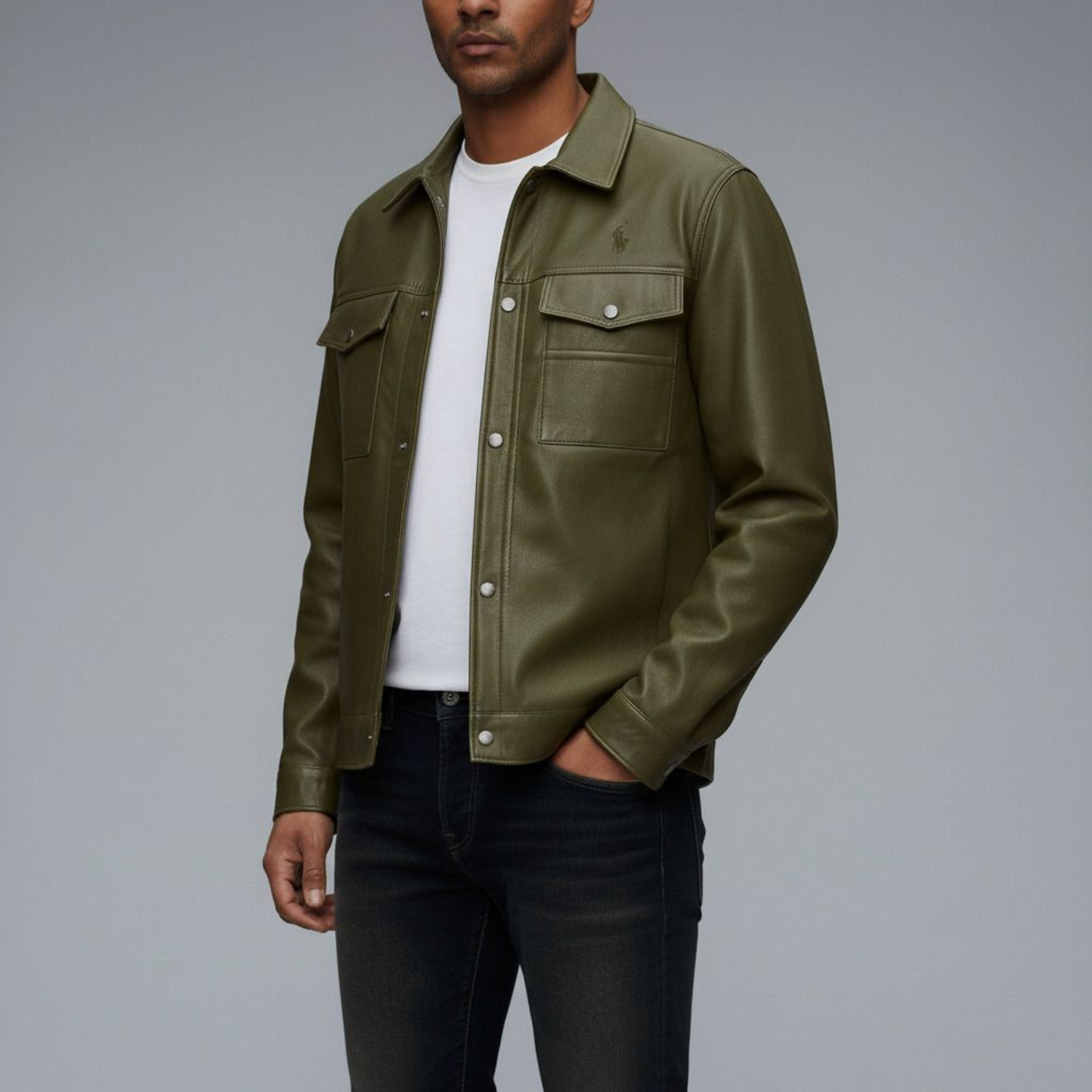 Image of fashion wob Men Solid Leather Jacket