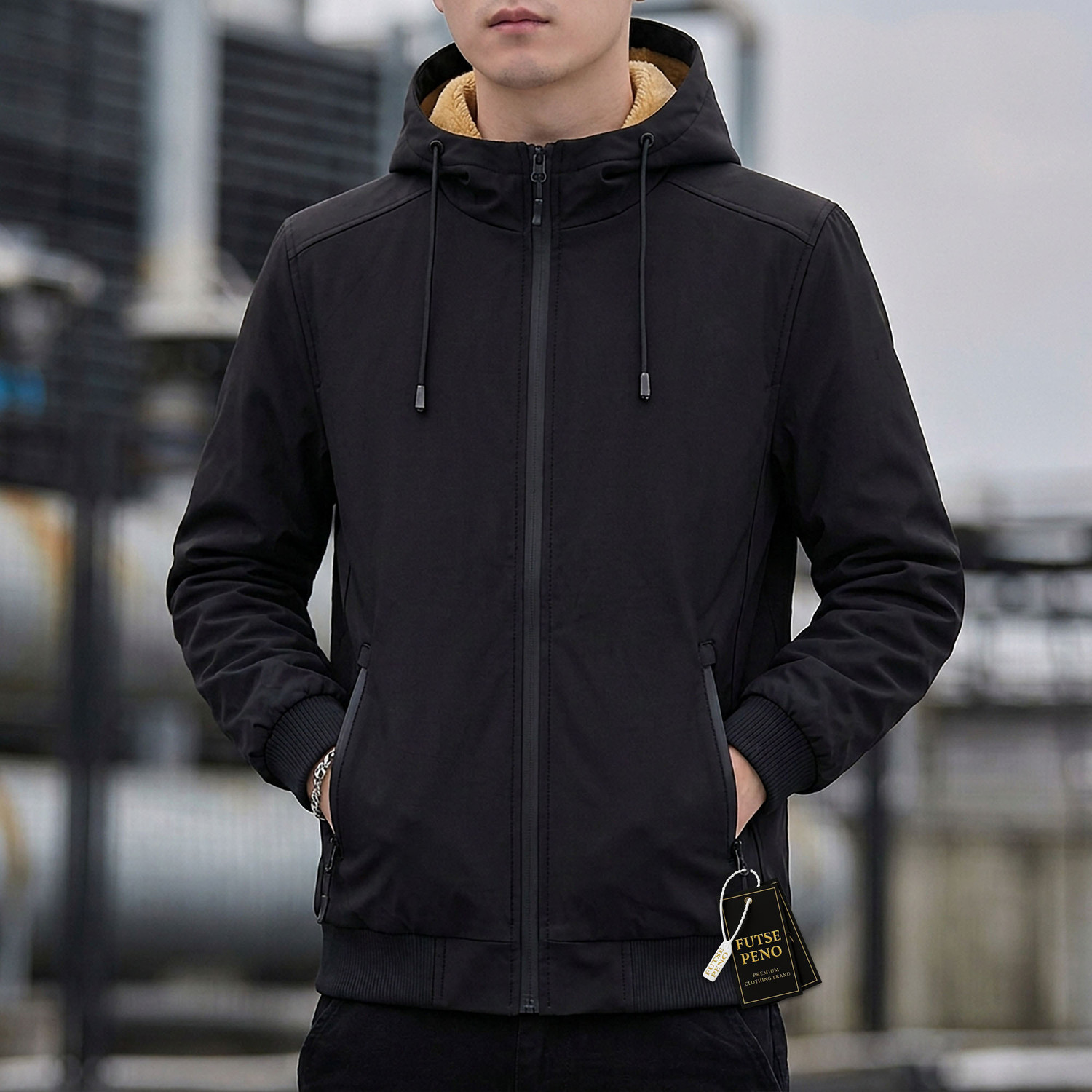 Image of FUTSE PENO Men Solid Bomber Jacket