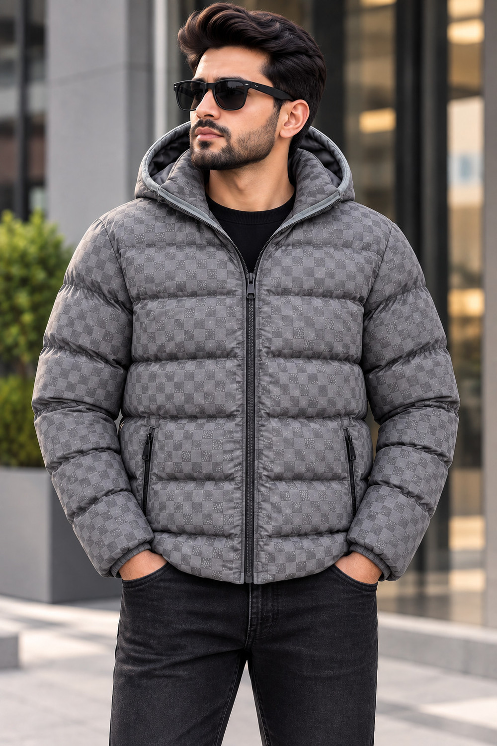 Image of VASTAREAL Men Checkered Puffer Jacket