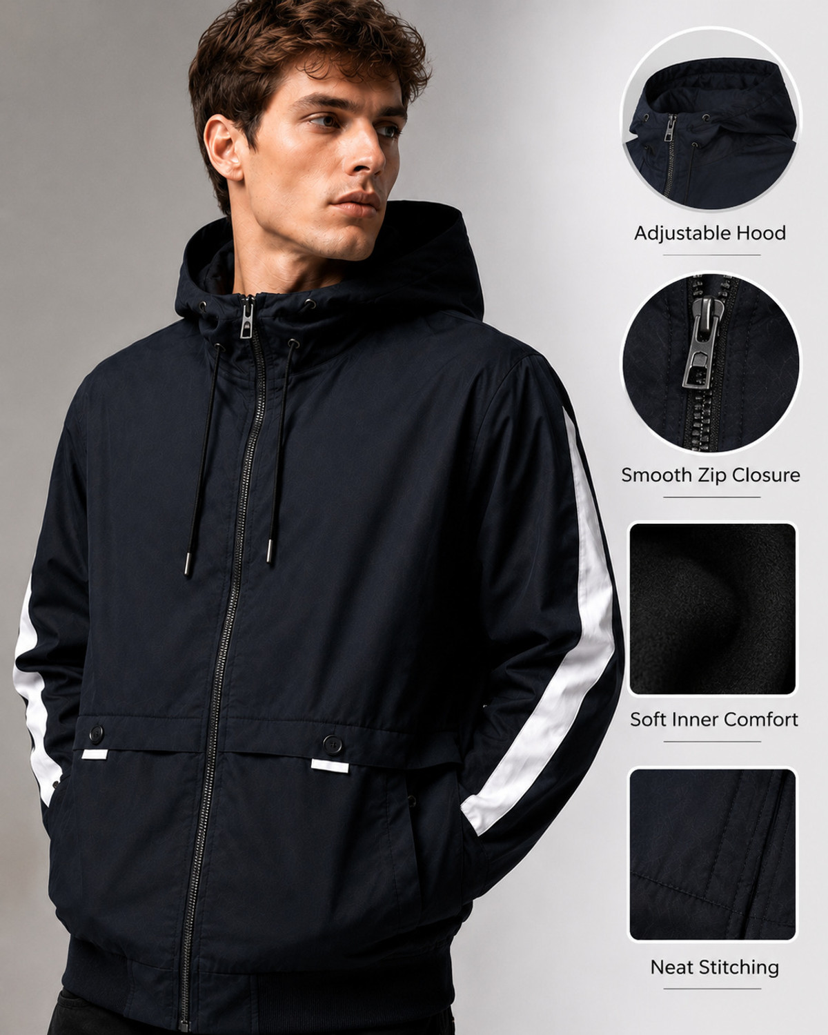 Image of areeba Full Sleeve Colorblock Men Jacket