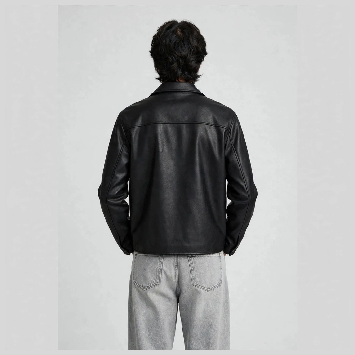 Image of exvon Men Solid Leather Jacket