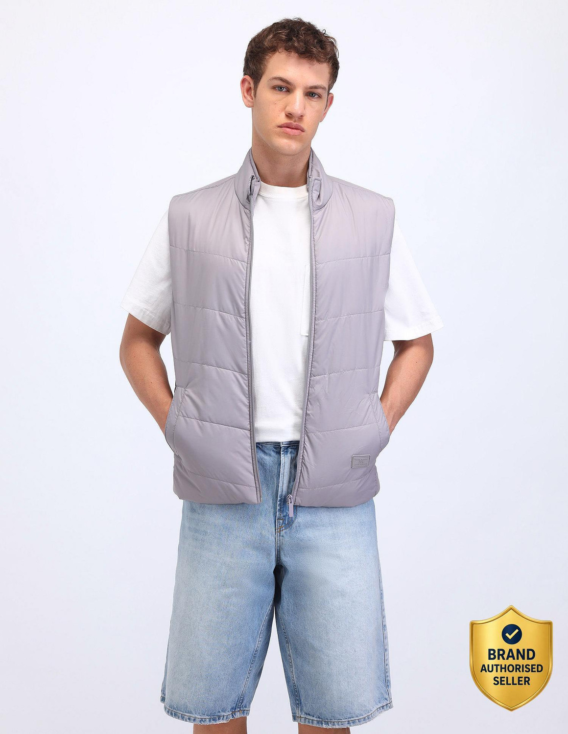 Image of FLYING MACHINE Sleeveless Solid Men Jacket