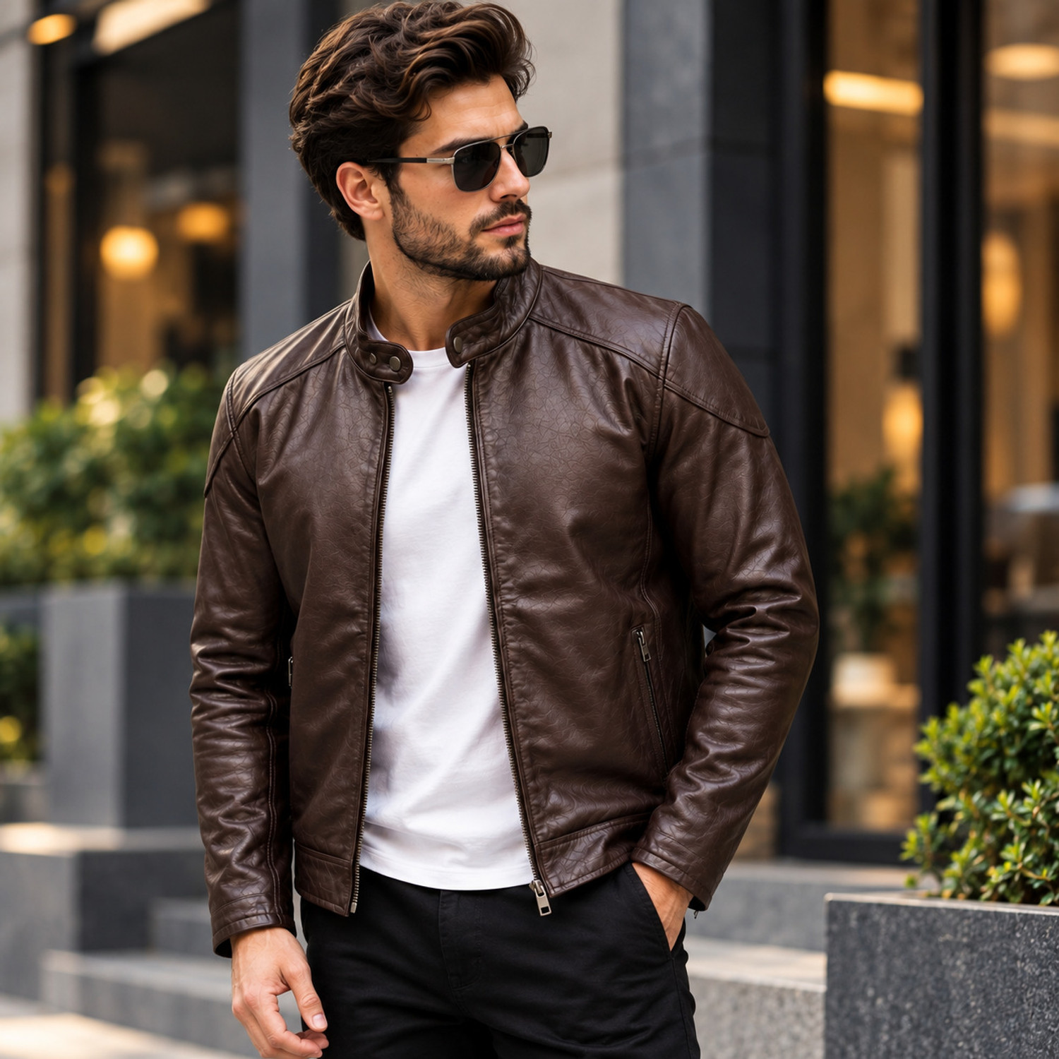 Image of TAJLEATHER Men Solid Leather Jacket