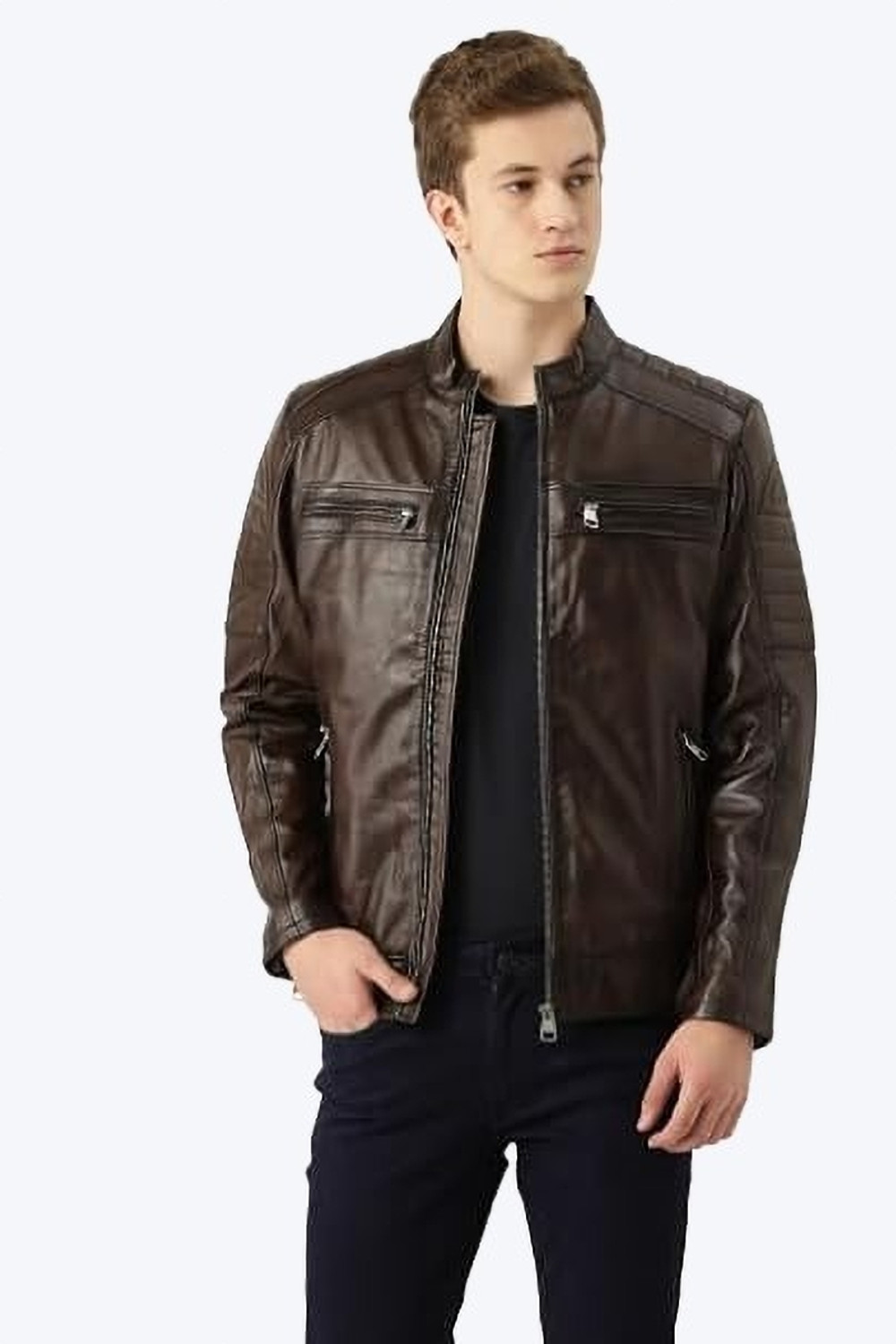 Image of Leather Retail Full Sleeve Solid Men Jacket