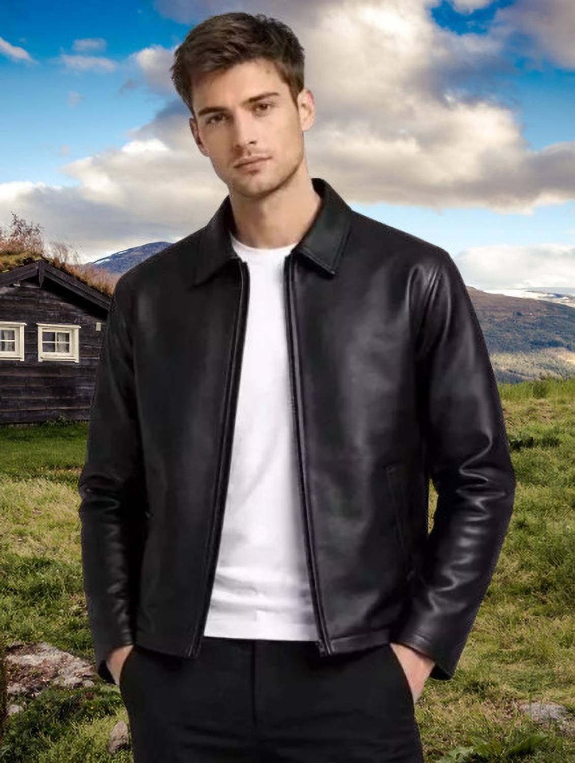 Men Solid Leather Jacket - Image 1