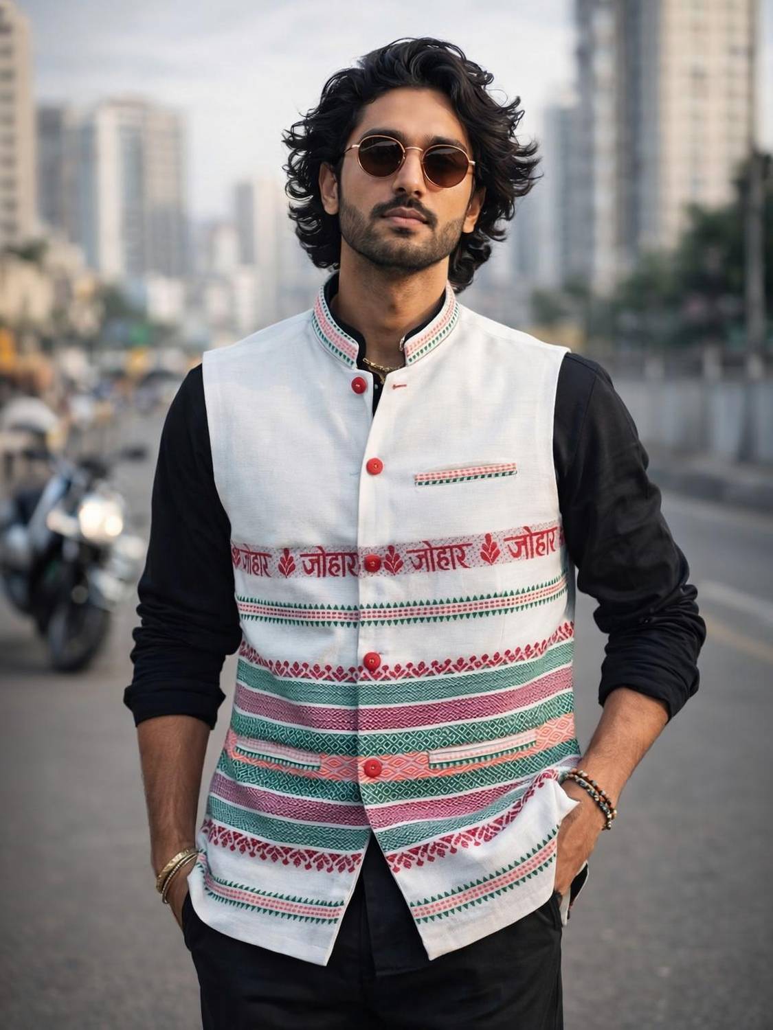 Adivasi Sleeveless Striped Men Jacket