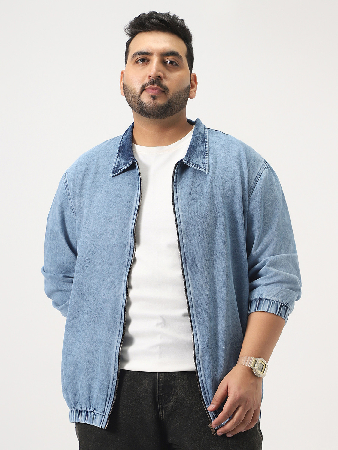 Image of Urbano Plus Full Sleeve Washed, Solid Men Denim Jacket