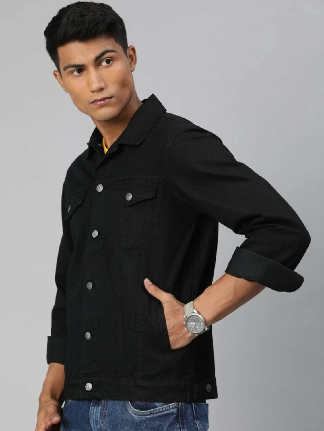 Image of Emmy Word Full Sleeve Solid Men Denim Jacket