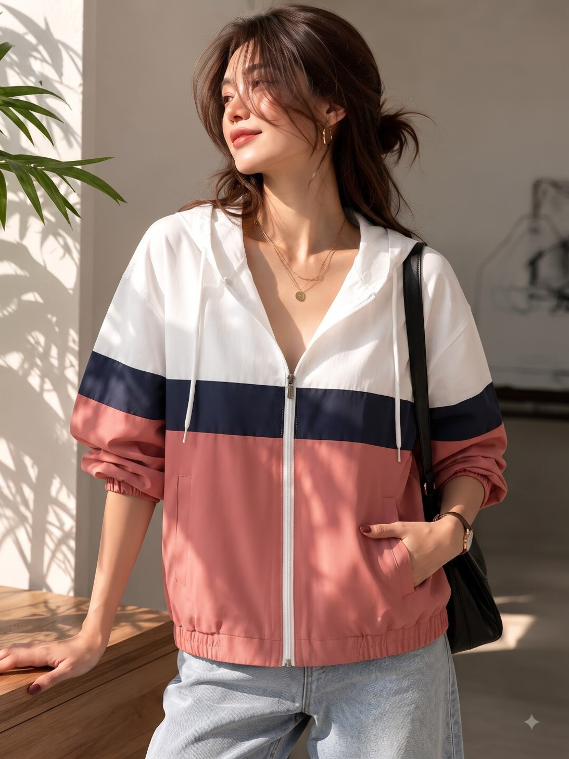 Image of MAYKR Women Colorblock Bomber Jacket