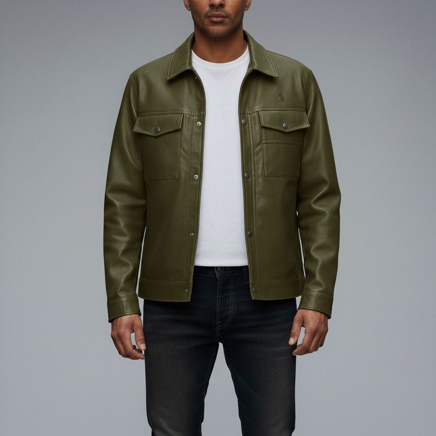 Image of fashion wob Men Solid Leather Jacket