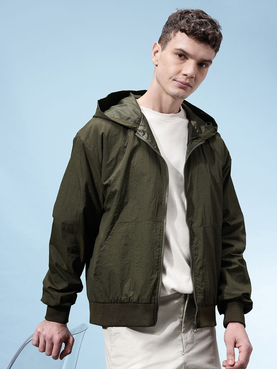 Image of Glitchez Full Sleeve Solid Men Bomber Jacket