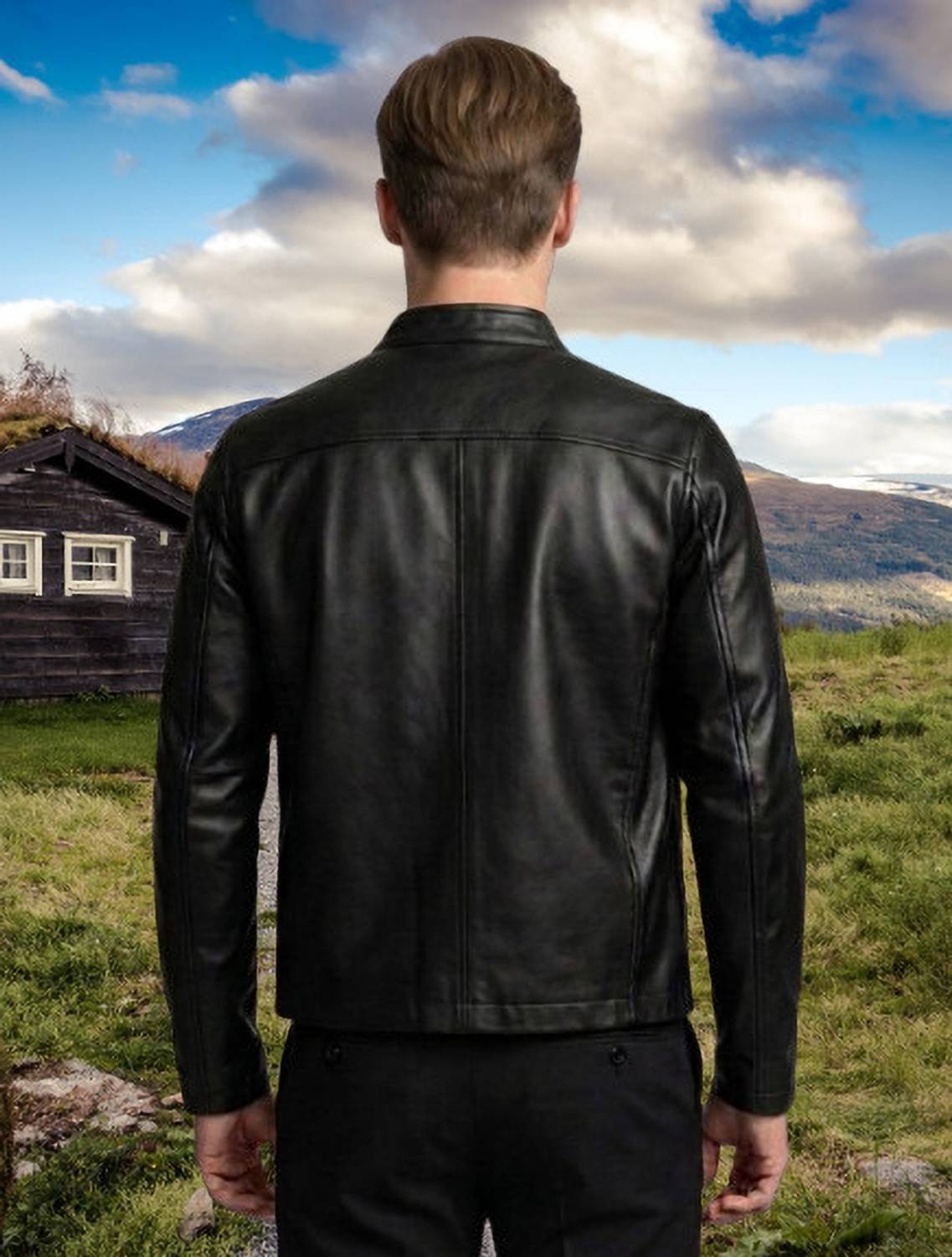 Men Solid Leather Jacket - Image 2