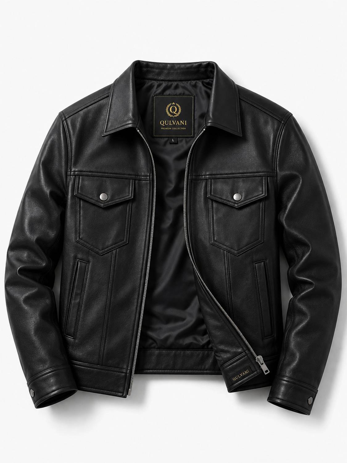 Qulvani Men Solid Leather Jacket - Image 1
