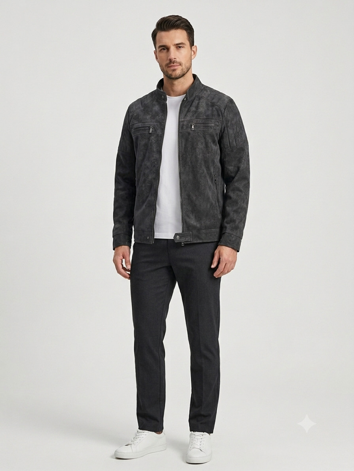 Image of GENZARTICLES Men Self Design Leather Jacket