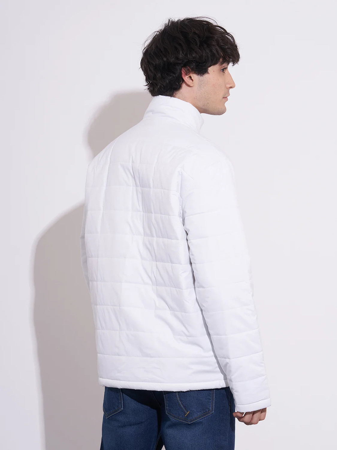 Image of BEING HUMAN White Regular Fit Men's Jacket by Being Human Clothing Men Solid Puffer Jacket
